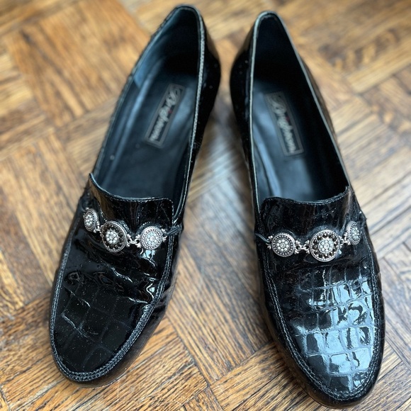 Brighton Black Erica Patent Croc Leather Loafers - Picture 2 of 7